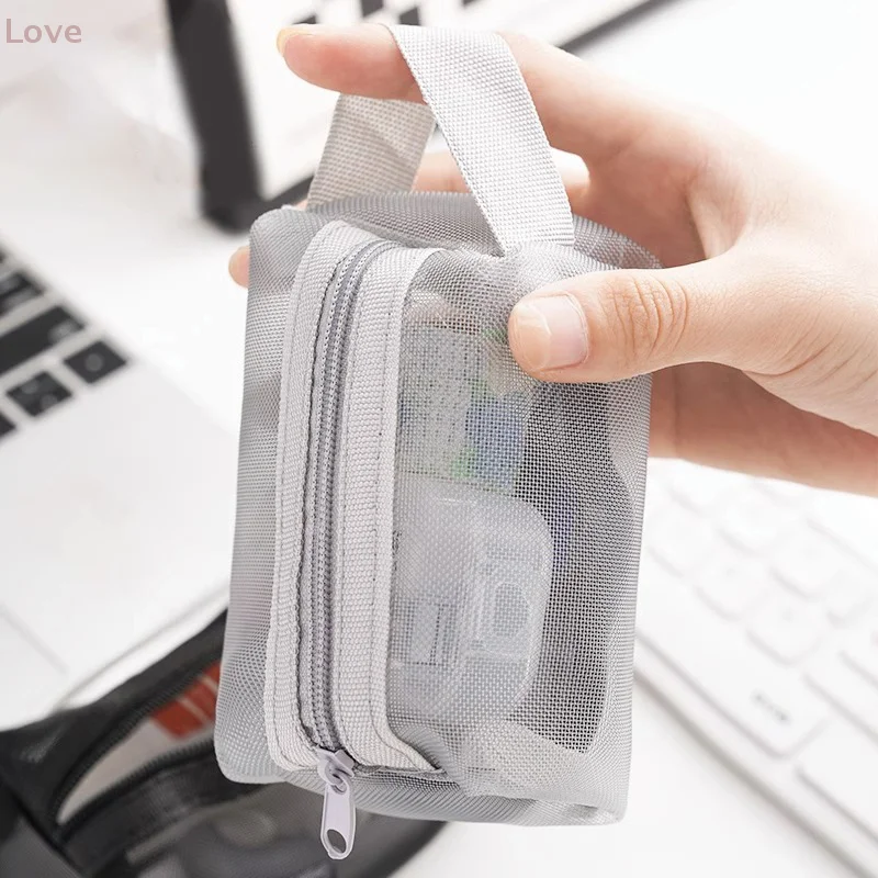 [L&P] Handheld Square Nylon Mesh Cosmetic Bag Mini Wash Bag Stationery Case Coin Purse Pouch Key Lipstick Earphone