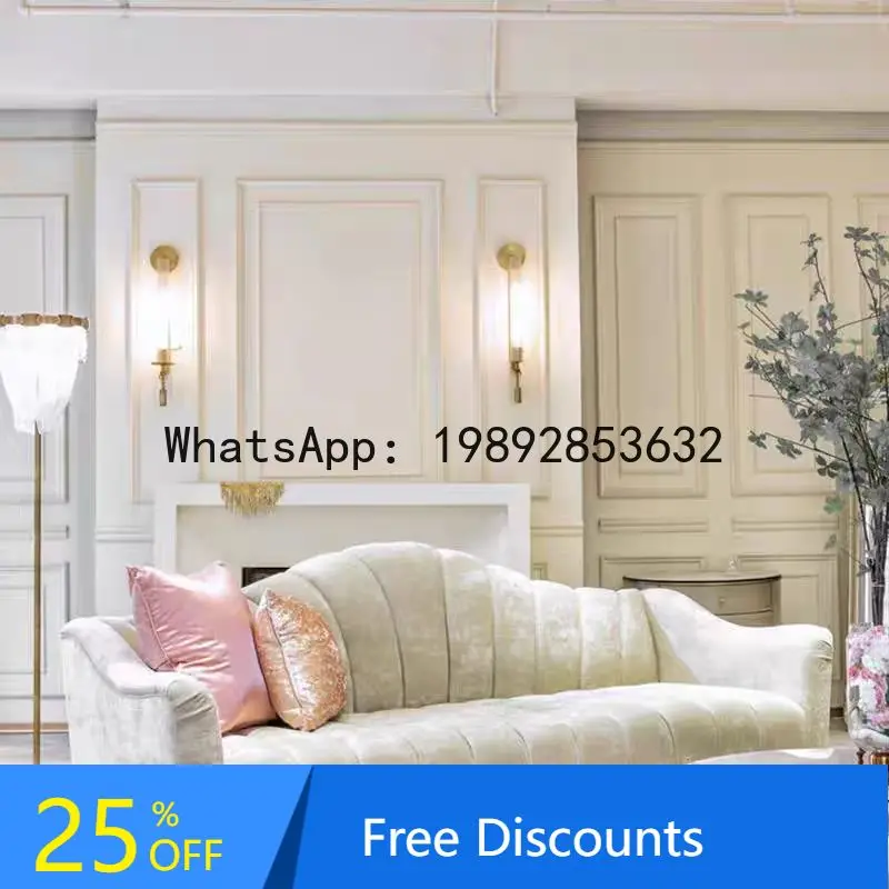 CZ American Style Solid Wood Fabric Sofa Set French Villa Model Room Living Room Vintage Sofa