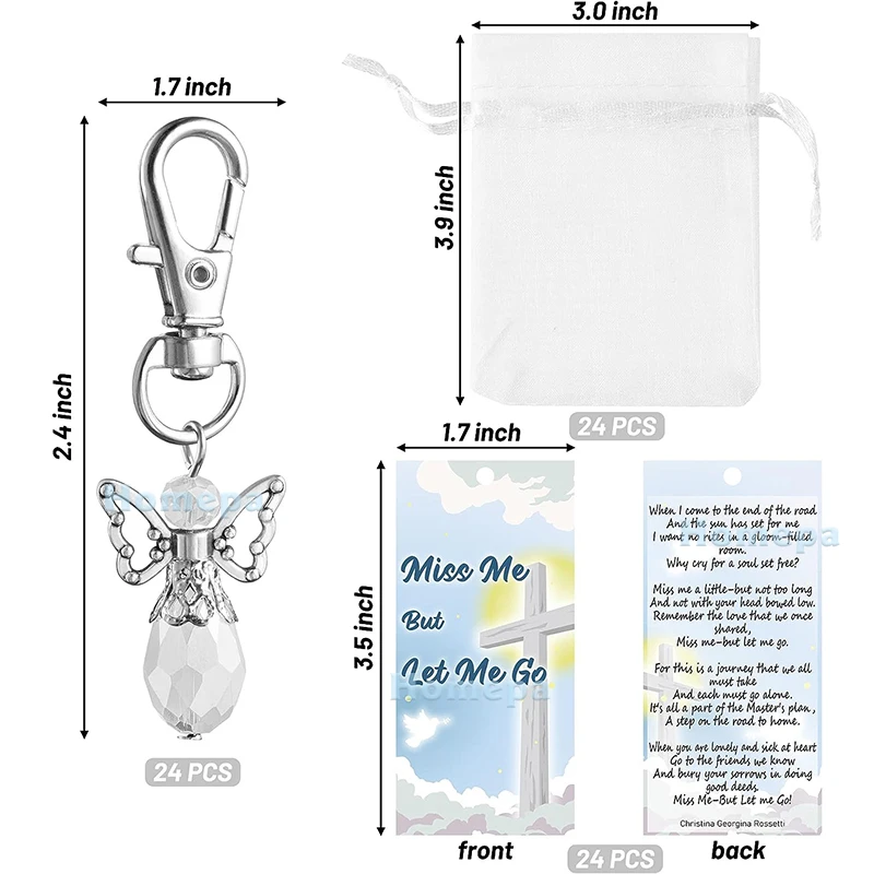 Funeral Favor Angel Keychains Organza Gift Bags Set Thank You Tag Miss Me but Let Me Go Prayer Cards Memorial Party Return Gifts