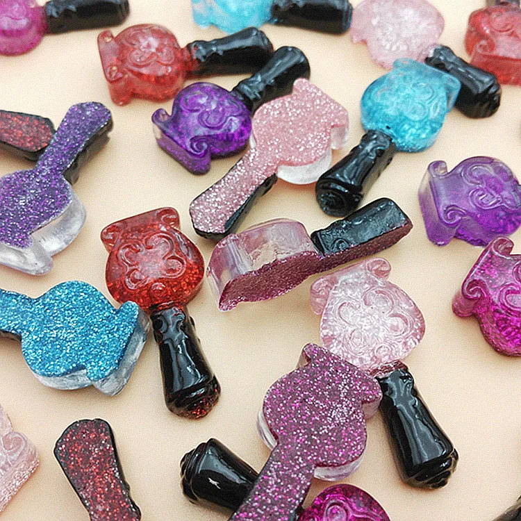 150pcs imitate Nail Polish Bottle Glitter Resin Cabochon Cell phone decor, embellishment,for handmade DIY 32x14mm