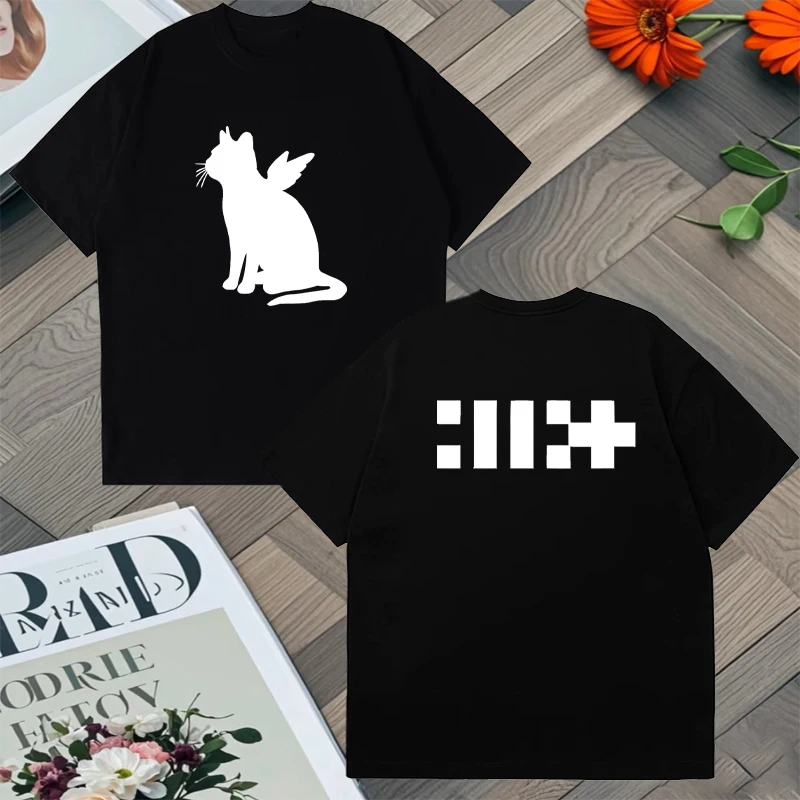 ILLIT Kpop Girl Band Double Sided Print T-shirt Album Cat Angel Korean Style Cotton Women Men Loose Tee shirt Casual Y2K Unisex