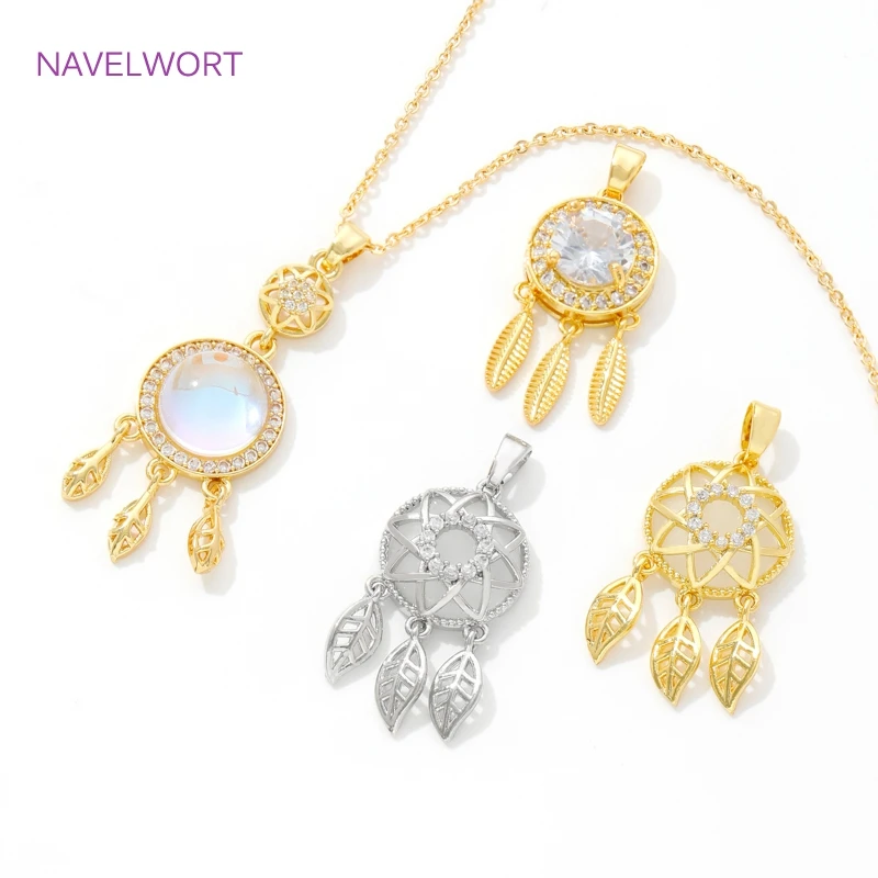Trendy 18K Gold Plated Brass With Zircon Dream Catcher Charm Pendant For Necklace Jewelry Making Supplies DIY Accessories