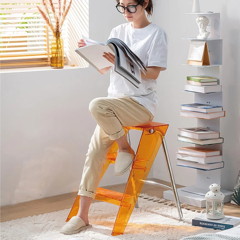 Step Stools for Adults, Acrylic 3 Step Ladder,2-in-1 Design with Ladder and Stool for Home and Library 330lbs Capacity