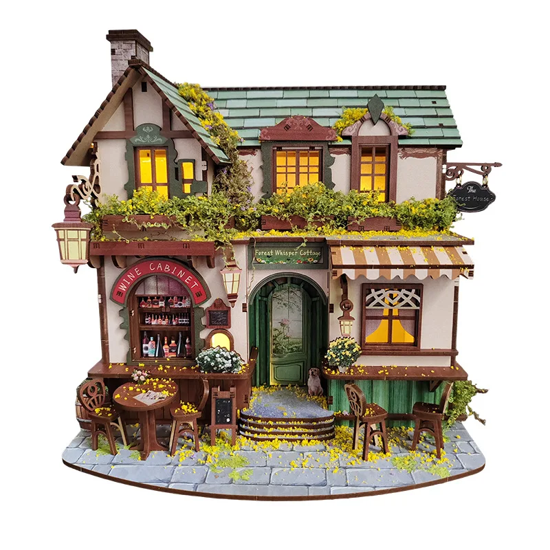 

Набор для сборки миниатюрного деревянного лесного домика DIY с мебелью и LED-подсветкой, кукольный домик для подарков друзьям на день рождения