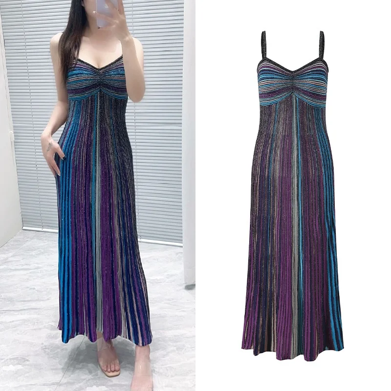 Ele Color Blo Long Dr Summer 2025 Diseño de correa con dobladillo doblado Cintura adelgazante Faionable Mujer Dr