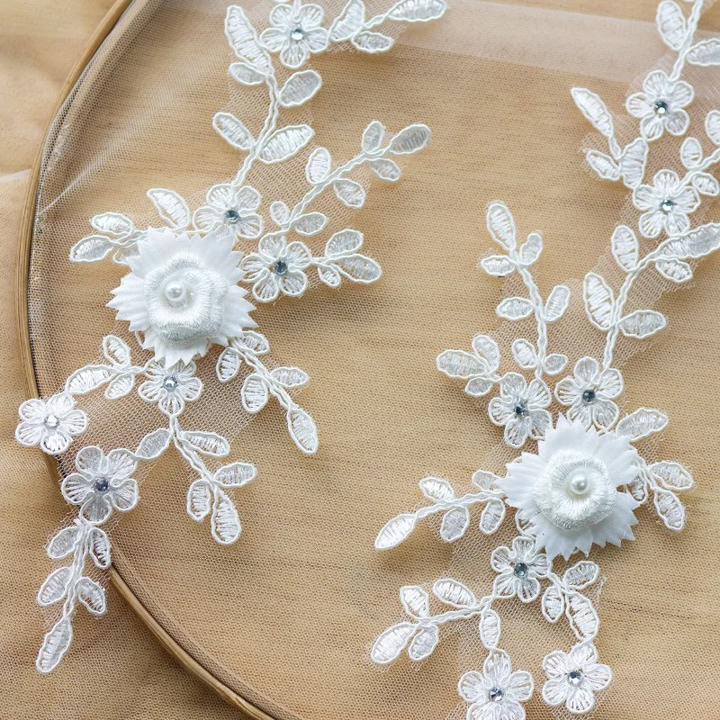 

3D-вышивка стразами на кружевных нитях, аксессуары для свадебных платьев своими руками, кружево с цветами. 3 пары.