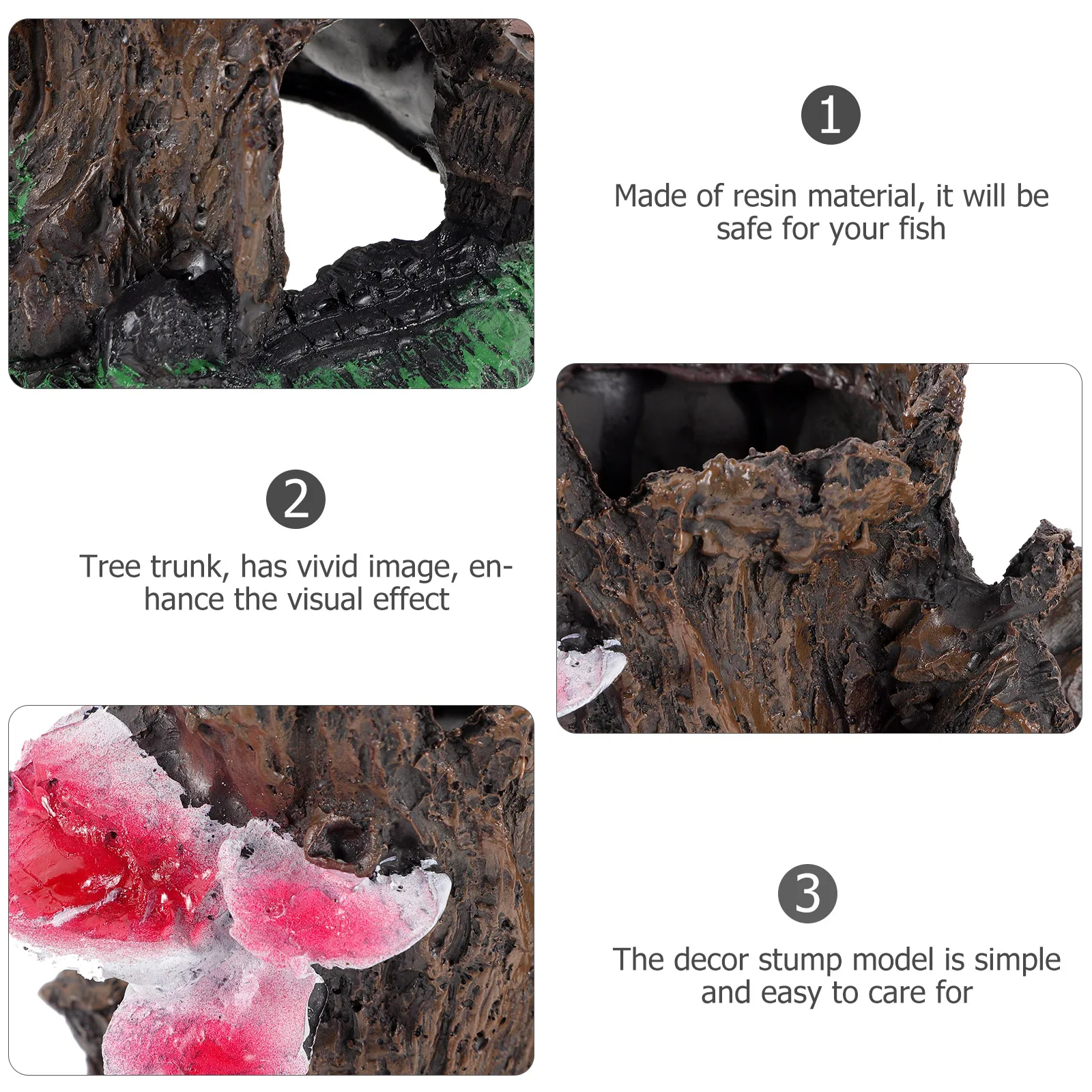 

Artificial Resin Tree Stump Aquarium Decoration Realistic Fish Tank Ornament Hideout Safe for Fish Enhance Visual Effect Natural