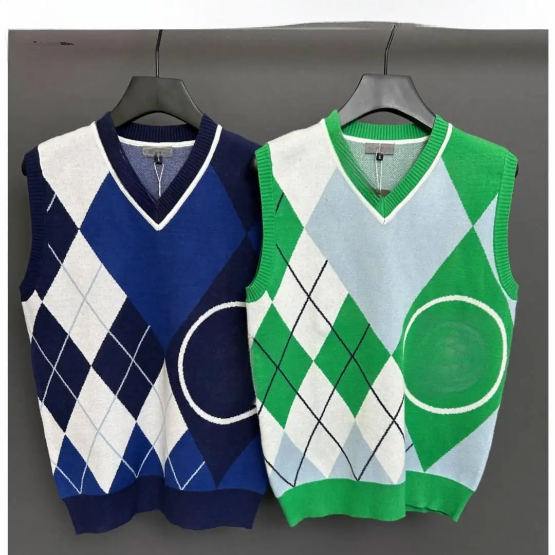 Trendy Men Golf Sleeveless Knit Vest Crew Neck Loose Fit Versatile Sports Gilet Spring Autumn Male Golf Coat