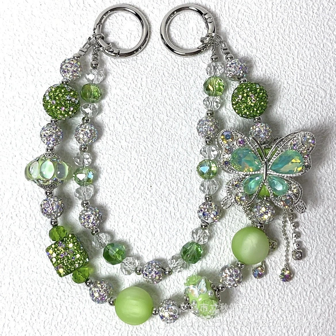 Green Bling Butterfly Keychain Rhinestone Beaded Phone Charm Chunky Crystal Bag Charm Gym Bag Charm Carabiner Bulk Wholesale Set