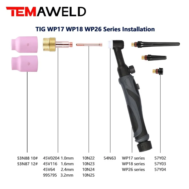 

Professional 9PCS TIG Welding Torch Large Long Gas Lens Alumina Cup For WP17 WP18 WP26 TIG Collet Bodies Spares Kit Practical