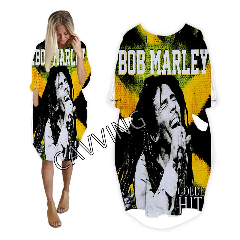 CAVVING 3D Print Bob Marley Weed Fashion Funny Shirt Suit Harajuku Top Women Anime Gown Logo Women\'s Skirt Long-sleeved Dress