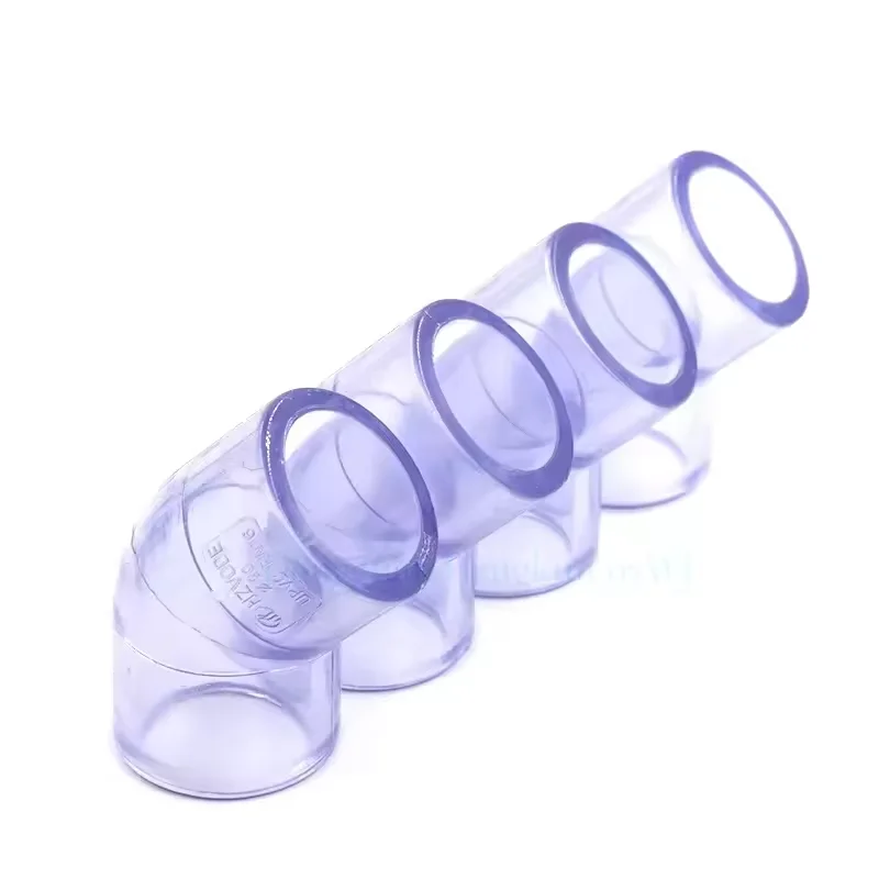 1PC 20-110mm Transparent PVC Connector UPVC 45 Degree Elbow Connector Garden Irrigation Water Pipe Connector Aquarium Adapter