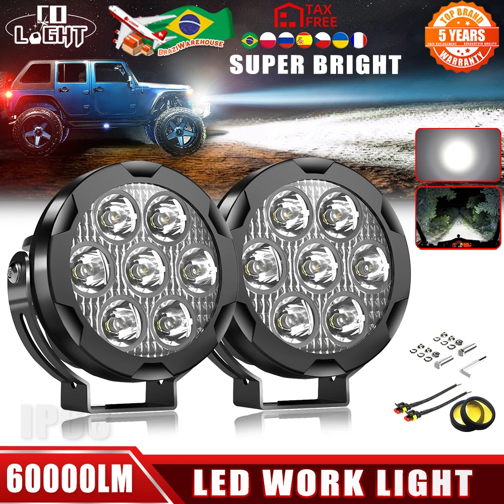 

CO LIGHT NEW 5 inch Motocycle LED Work Light 12V 24V Driving Fog Lamp 60000LM 3500K 6500K for Offroad Truck SUV ATV UTV Boat 4x4