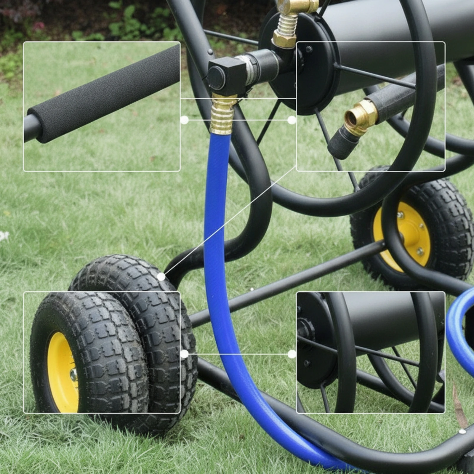 Garden Hose Reel Cart Heavy Duty Hose Reel Cart with Wheels Sturdy Never Flat for Gardeners, Yard, Car Wash