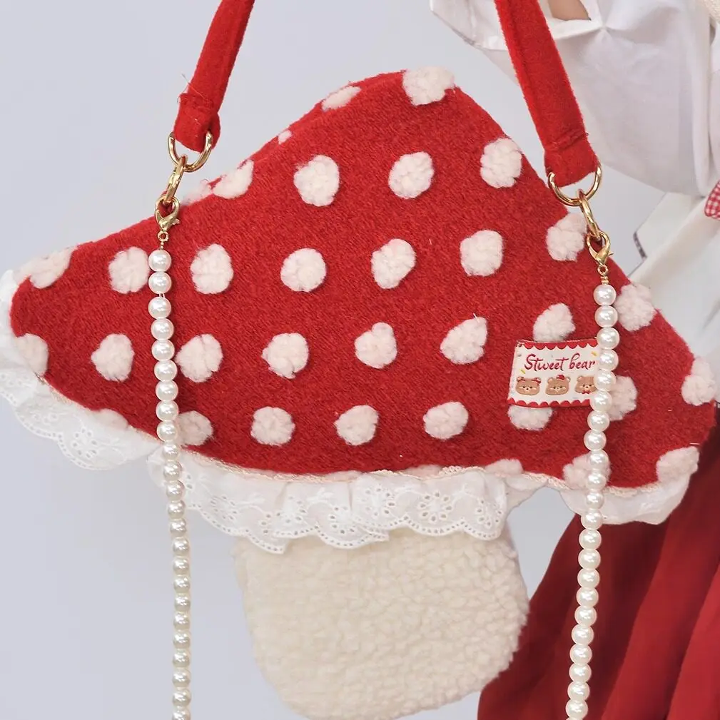 

Милая плюшевая сумка-кроссбоди в форме гриба для девочек, зимняя пушистая сумка через плечо в стиле Kawaii, мини-сумка Y2K с мультяшным дизайном, дорожная сумка