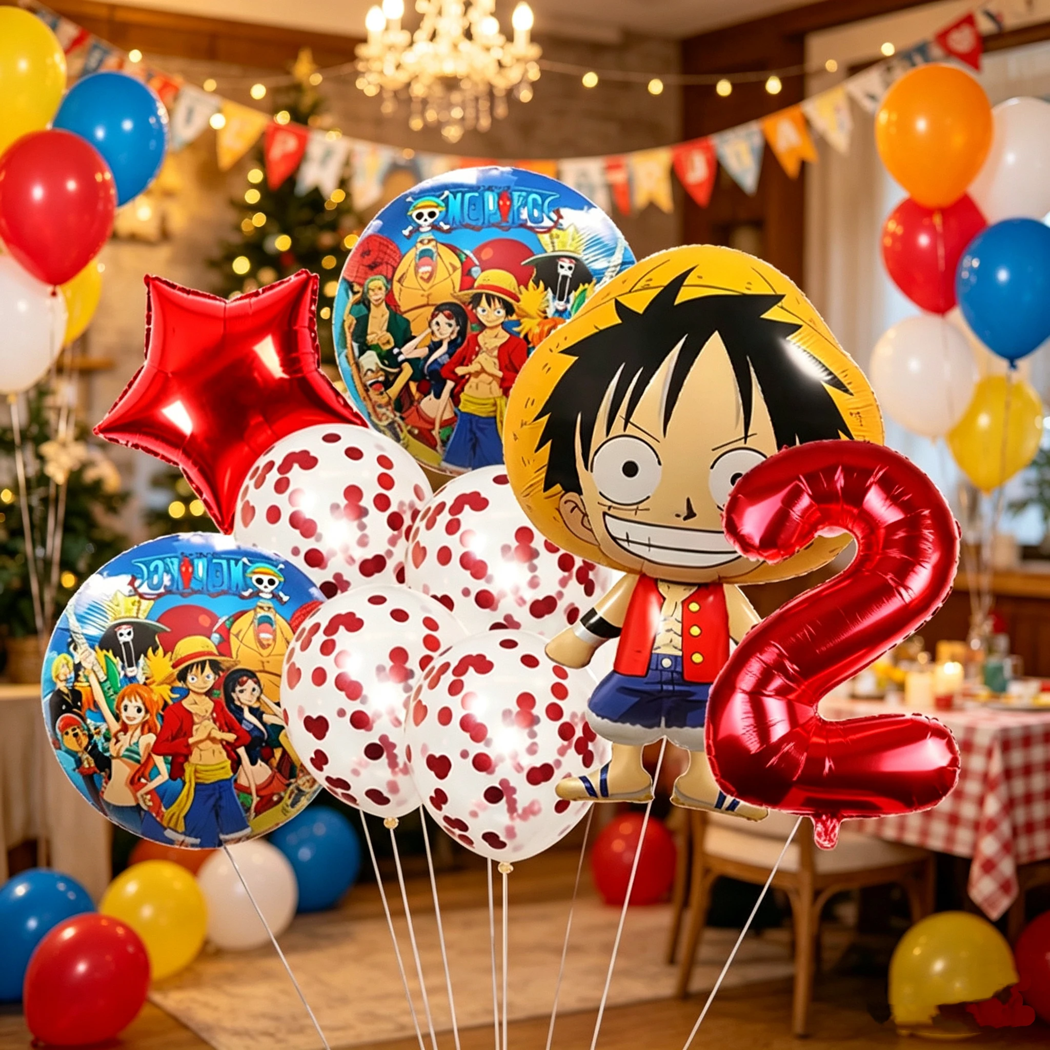 One Piece Geburtstagsballons-Set Luffy Folien-Zahlenballon Piratenschiff Pentagramm-Ballon Geburtstagsparty-Dekorationszubehör