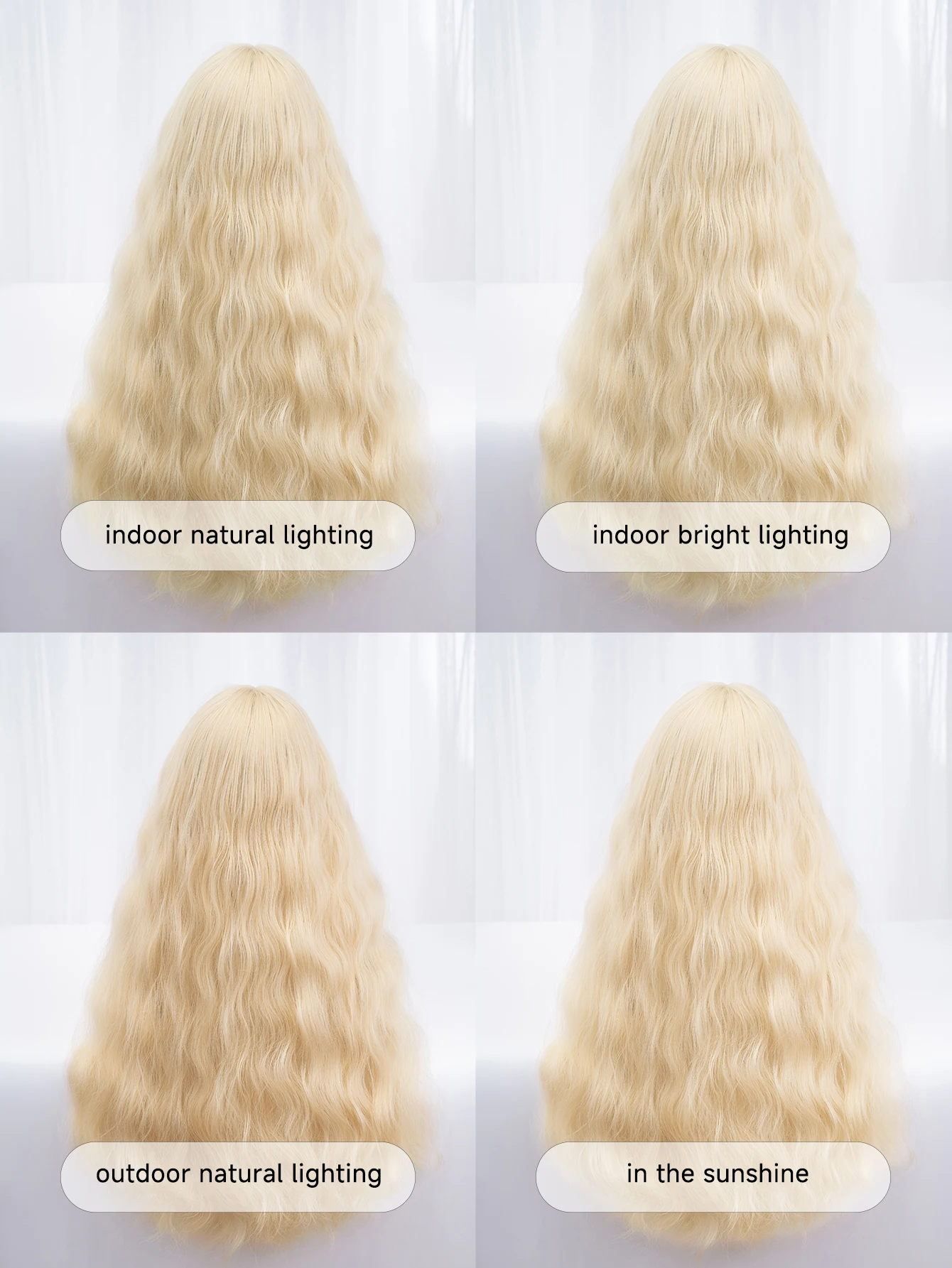 28Inch Japanese Sassy Girl Style Light Blonde Synthetic Wigs with Bangs Long Curly Hair Wig for Women Daily Use Heat Resistant