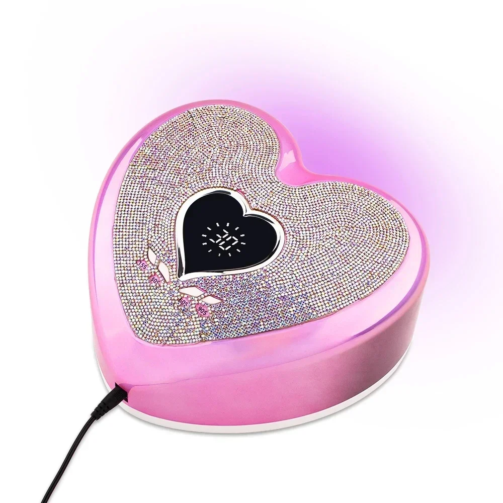 

%a Heart Shape Nail UV LED Lamp Make 96W Rechargeable Nail Lamp with Rhinestone Nail Gel Dryer Pedicure Machine LED Light for