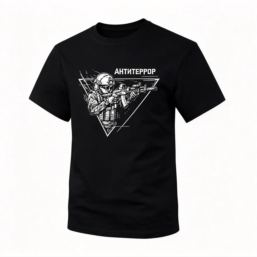 Russian Special Forces Antiterror Soldier Graphic Print Unisex T Shirt Crew Neck Short Sleeve Tee Military Tactical Casual Tops