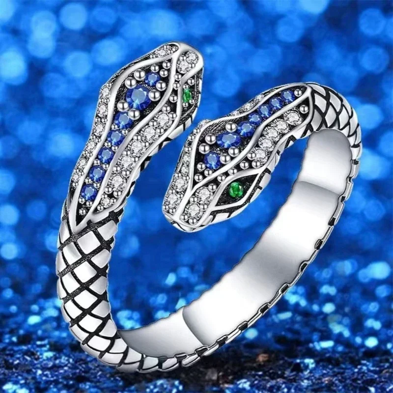 Fashion Open Rings Vintage Snake Ring Alloy Stacking Rings Adjustable Animal Finger Ring Punk Jewelry for Men Women