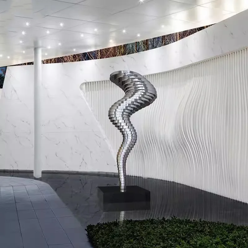 Abstract sculpture Stainless steel floor decoration Tornado art sculpture outdoor hotel sales office landscape decoration