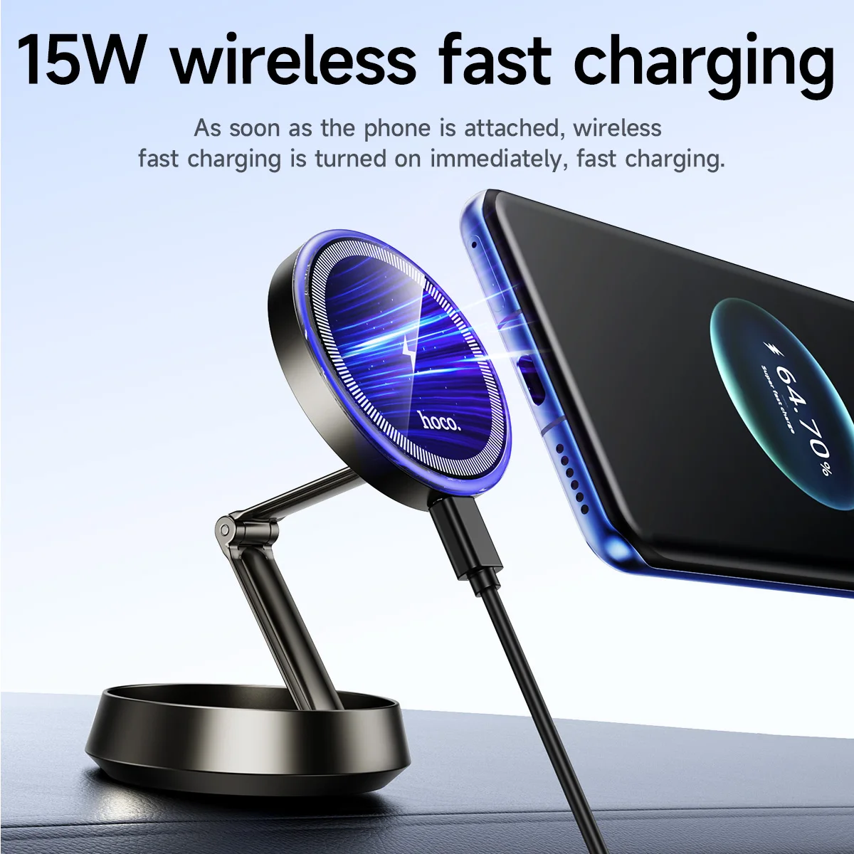 HOCO HW33 Metal Ring Magnetic Wireless Fast Charging Car Holder In-Car Center Console For iPhone 12-17 Pro Max MagSafe Charger