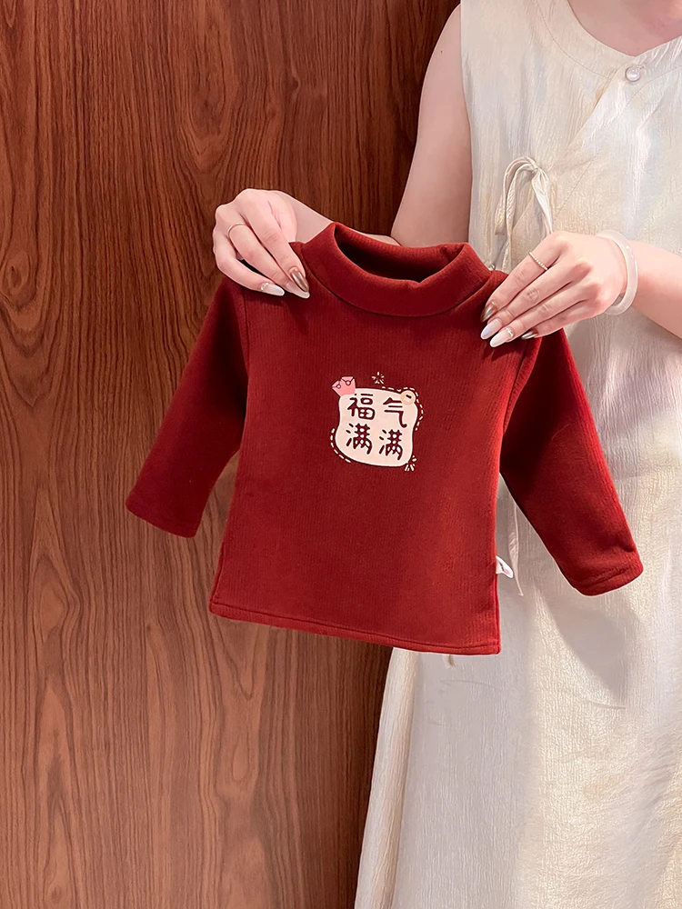 

Утепленная флисовая толстовка с высоким воротником для детей, красная, новогодняя, осенне-зимняя, детская одежда