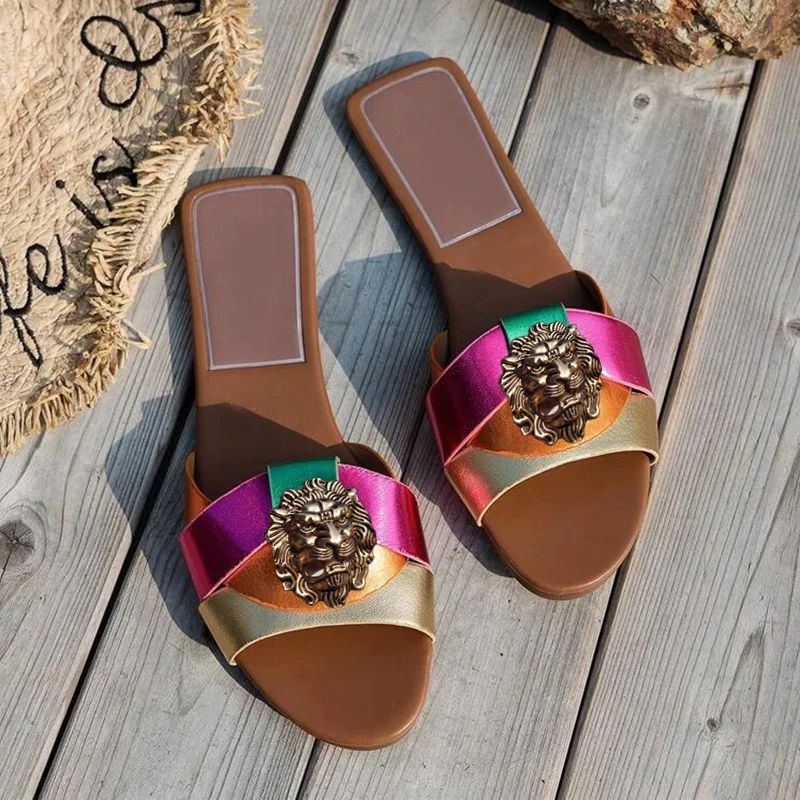 High-end diamond women's slippers, fish-mouthed back hollowed-out lion cooling slippers, rhinestone slippers chain bag set - Image 3