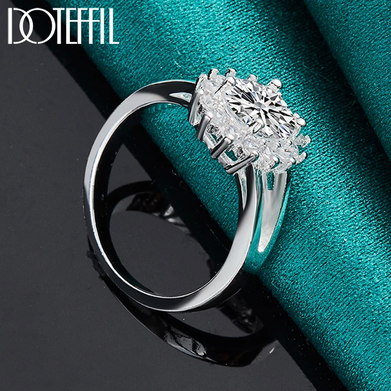 Doteffil 925 Sterling Zilveren Kristal Aaa Zirkoon Zon Ring Voor Vrouwen Fashion Wedding Engagement Party Gift Charm Sieraden