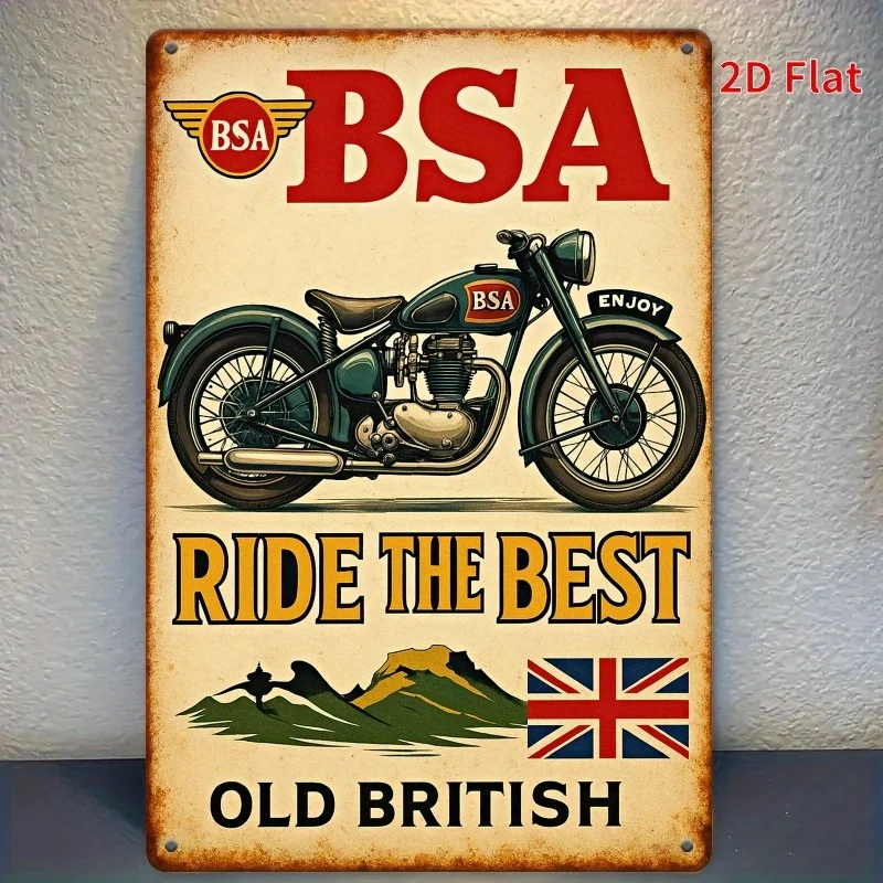 2D Flat Vintage BSA Motorcycle Aluminum Wall Sign 