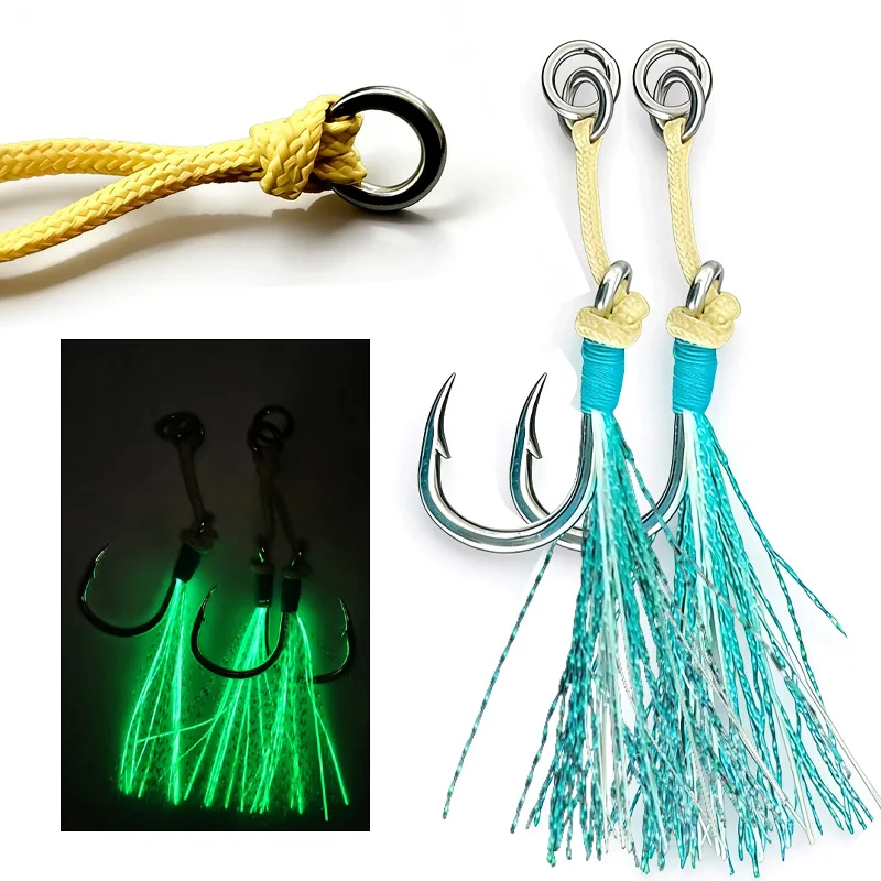 

AS Glow Fishing JIg Hook Double Hook Jig Lure Fishing Boat Sea Fishing Pike Hook Slow/Fast Jigging Barbed Assist Hook