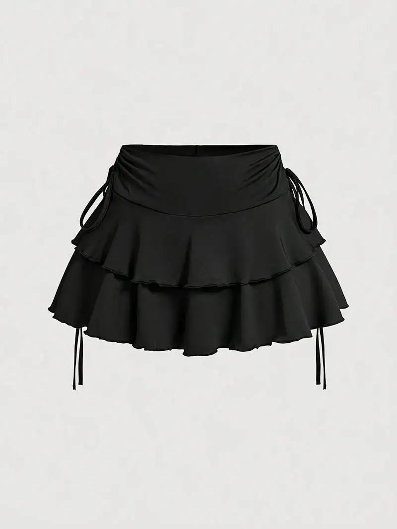 mini skirt Y2K / Spice Girls The lady's skirt has multiple layers of pleats and ruffles with side drawstrings, very sexy.
