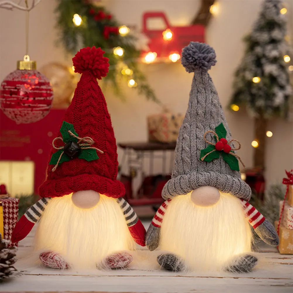 Set of 2 Christmas Plush Gnome Illuminated Christmas Gnome Figure Christmas Decoration Gnome for Christmas Decoration
