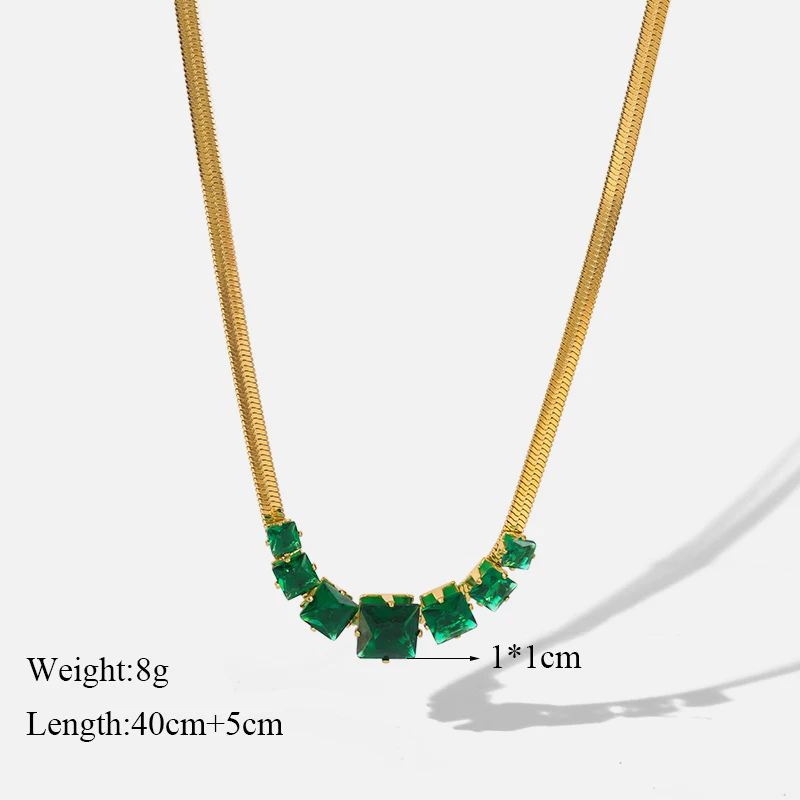 EILIECK 316L Stainless Steel Green Crystal Zircon Necklace For Women High Quality Gold Color Jewelry Girls Snake Chain Gifts