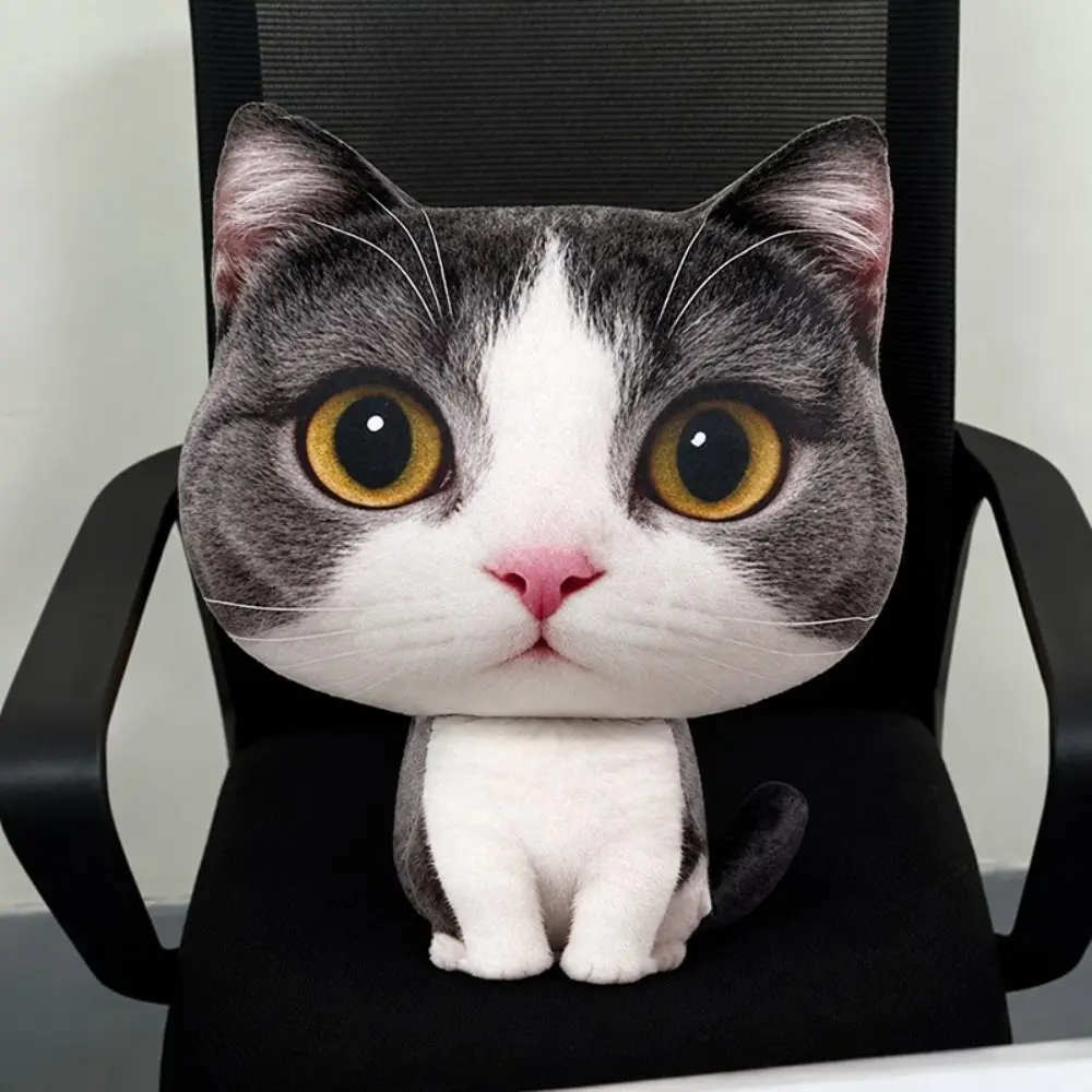 Funny Big Headed Cat Pendant 3D Printing Cute Cartoon Cats Animal Pillow Realistic Simulation Cat Sofa Cushion Bag Charm