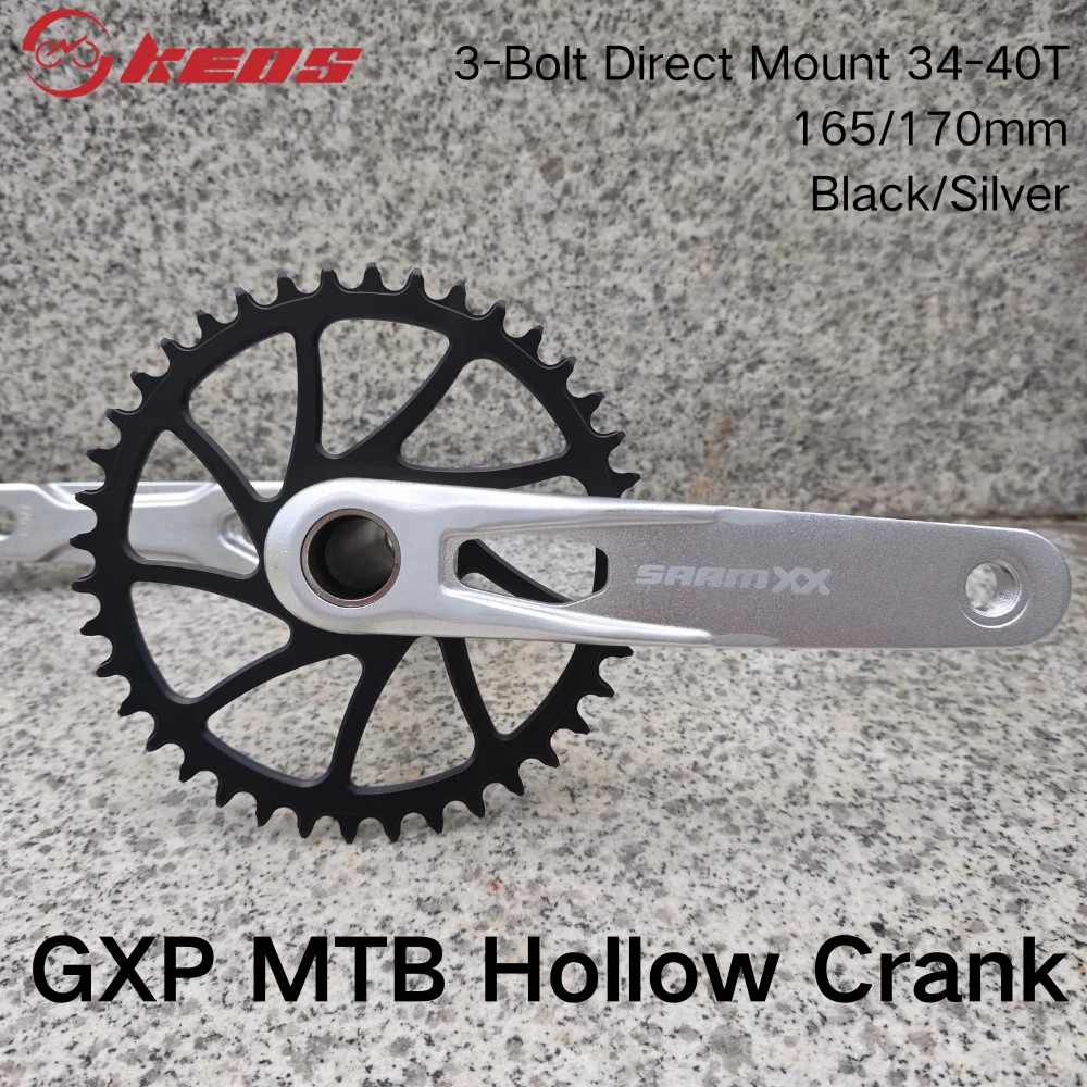 KEOS High-strength Aluminum Alloy Mountain Bike Hollow One-piece Crankset Positive/Negative Teeth Single-Disc Kit 165/170mm.