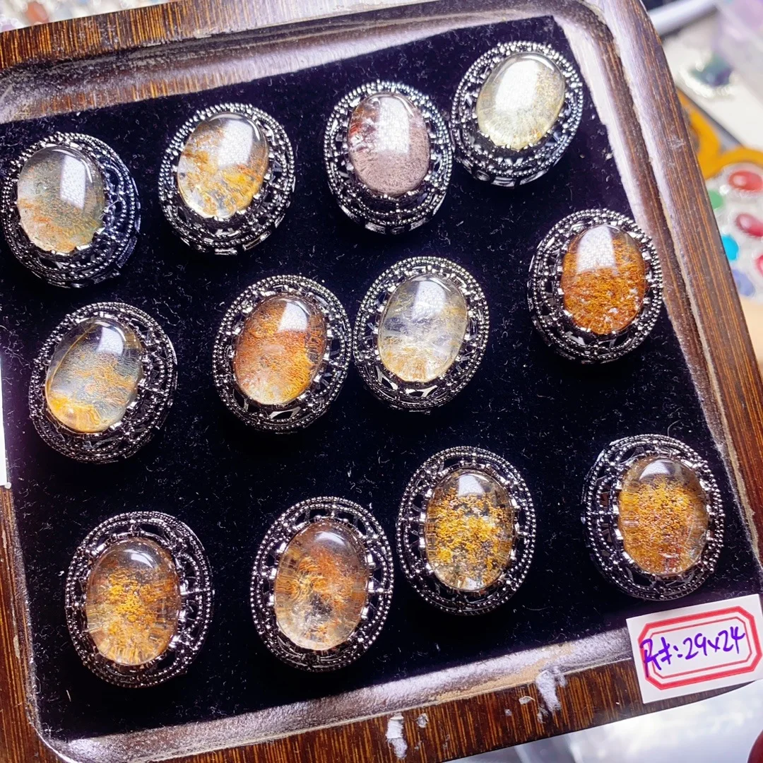 5pcs Natural Phantom Crystal Black Magic Box, Through Hole Charms for DIY Bracelet Necklace Wholesale 29x24mm