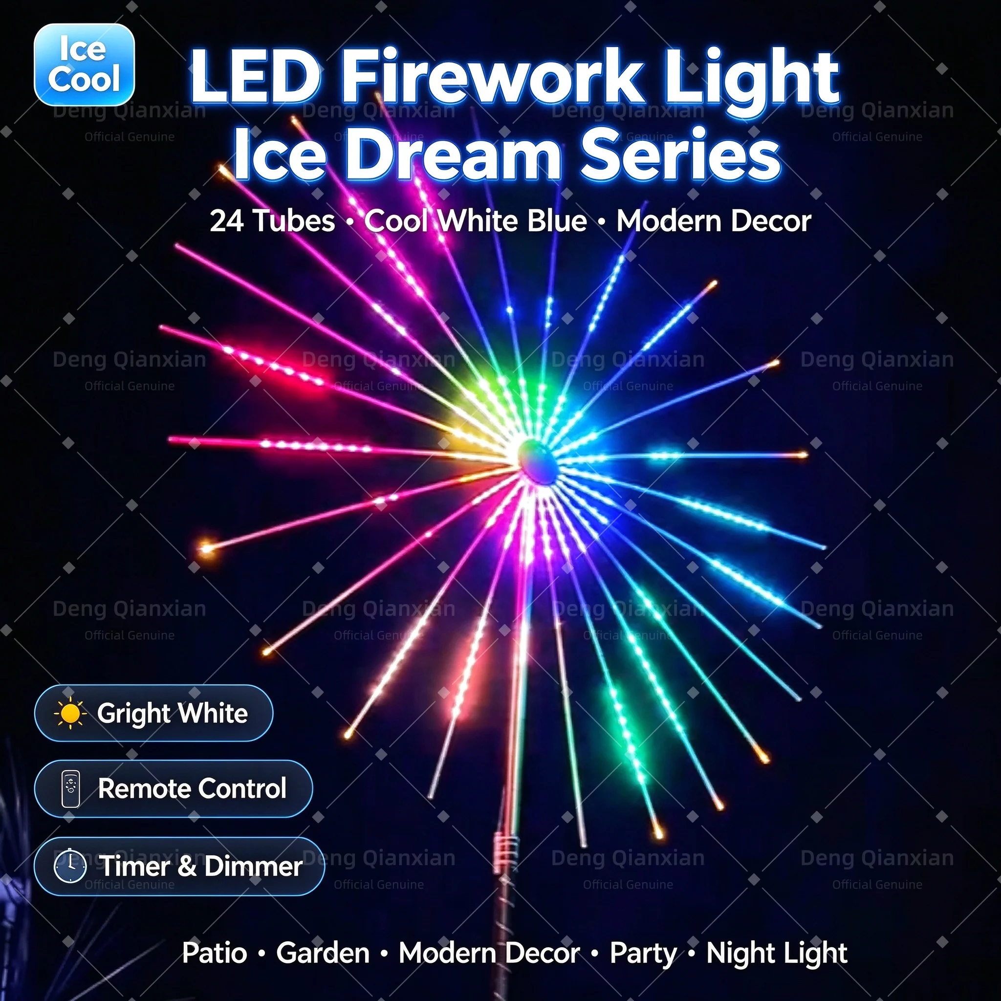 Firework Lights Double-Sided Glow, Programmable 24 Patterns, Sound Activated, Waterproof, APP & Remote, Garden Lawn
