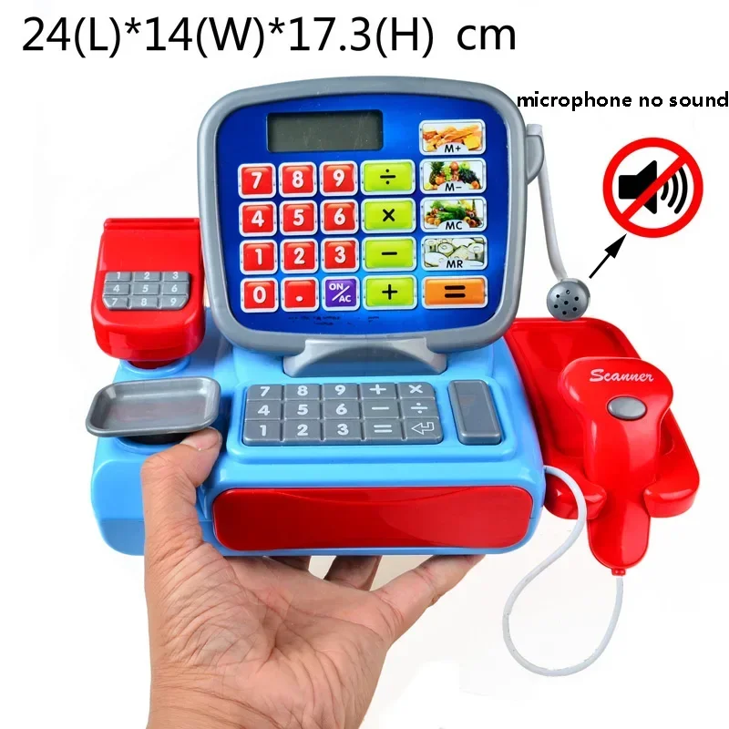 [Funny] Pretend Play Cashier Cash Register with Real Calculator Toy POS+Calculator+electronic scale+COINS+Foods set kids gift