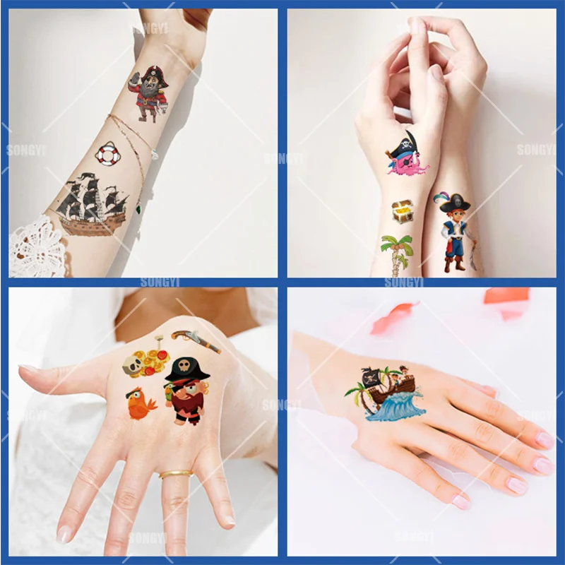 10 Sheets/Set pirate Temporary Tattoo Stickers buccaneer corsair Pirate Ship Shower Kids Gift Body Makeup Sticker Tattoos