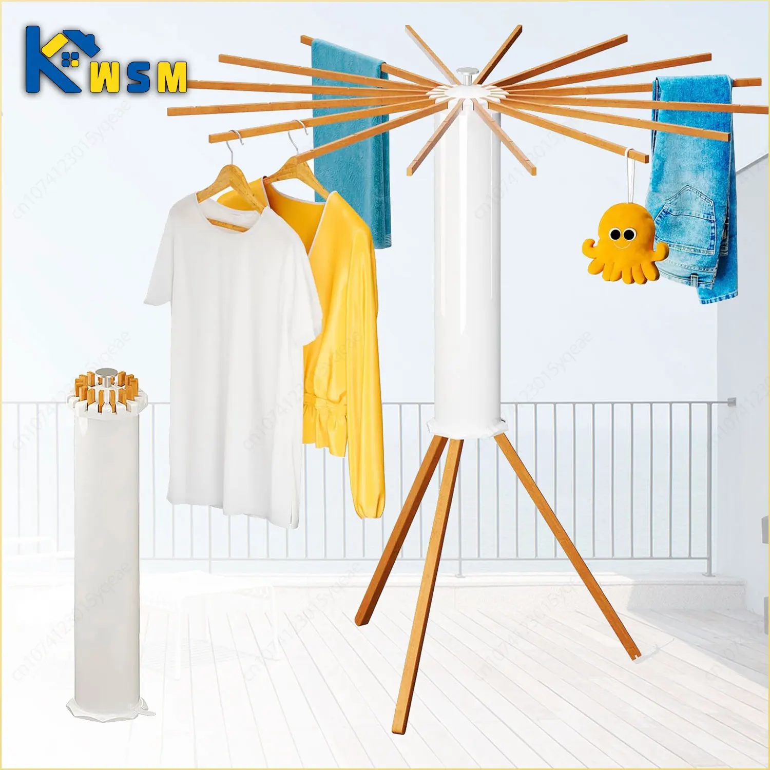 Foldable Octopus-style Clothes Drying Rack Foldable Clothes Drying Bamboo Rack Portable Rotating Clothes Drying Rod 16 Rods