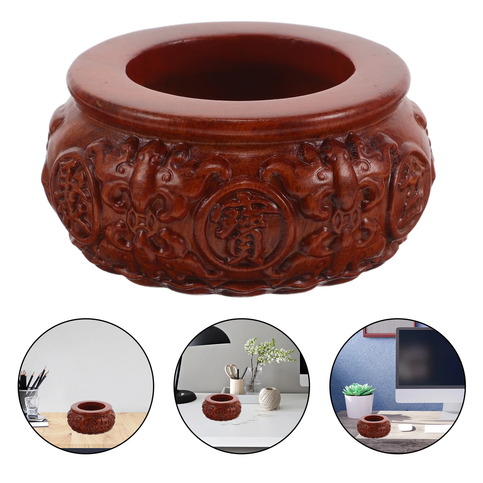 

Wooden Feng Shui Treasure Basin Hand-Carved Abundance Bowl for Wealth Luck Feng Shui Home Office Decorative Decoration