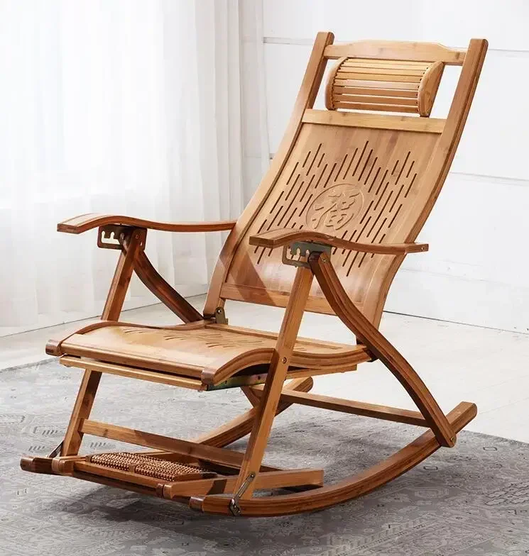 Modern Folding Bamboo Rocking Chair Lounge Bed For Adults Wood Floor Design Meditation Arm Chair Swing Furniture Living Room