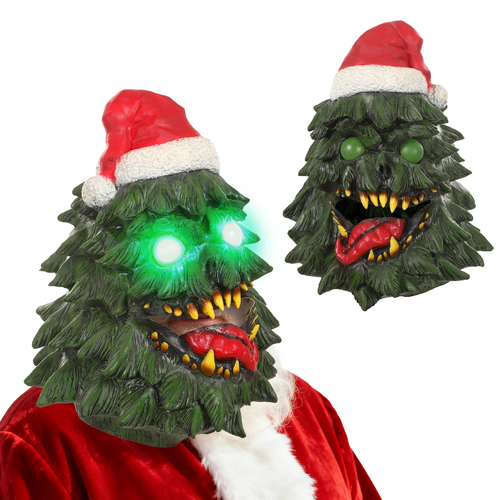 Christmas Tree Mask Mutant Plant Horror Monster Stick Out Tongue Latex Mask Adult Scary Prom Halloween Cosplay Props