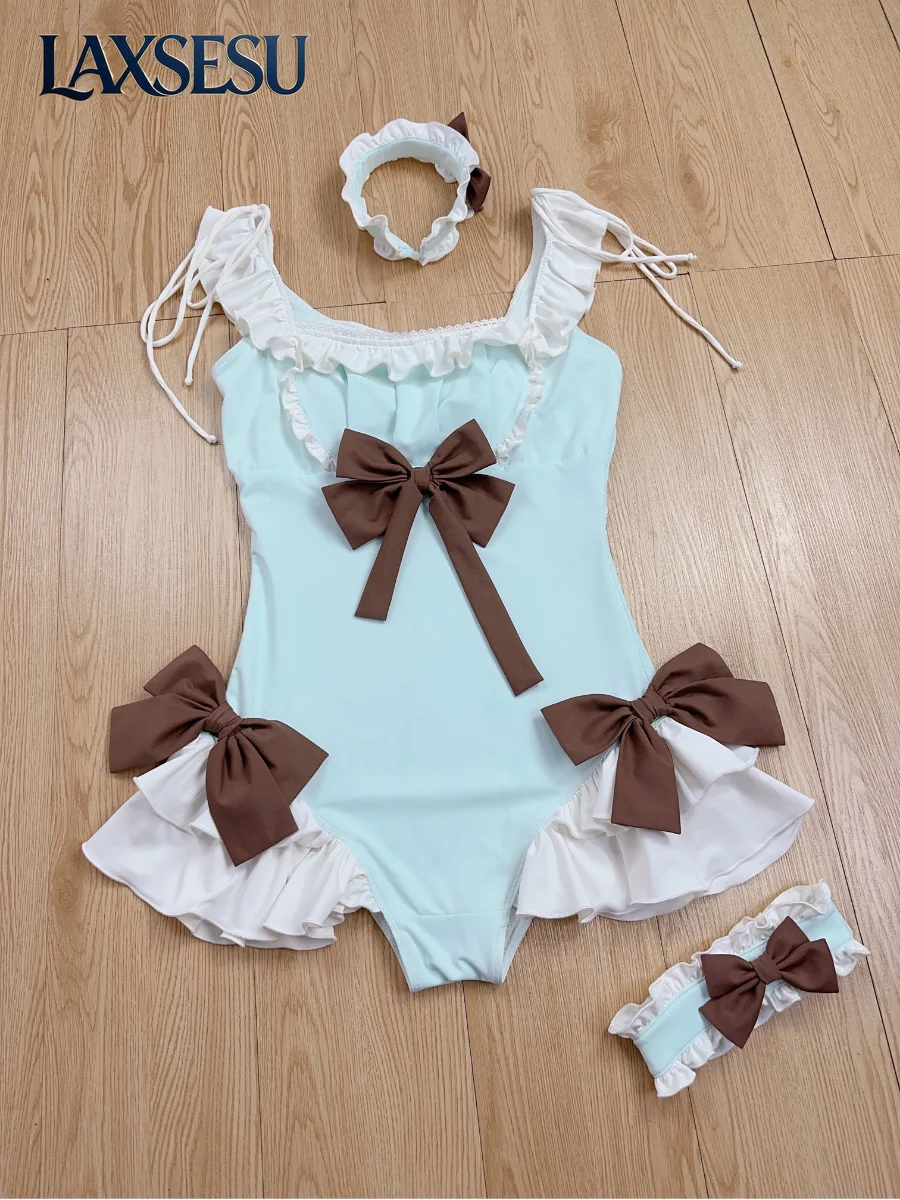 Summer Girl's Swimsuit Spring Bikinis Sweet Japanese Style Lace Butterfly Women's Swimwear Holiday Seaside One-piece Swimwears
