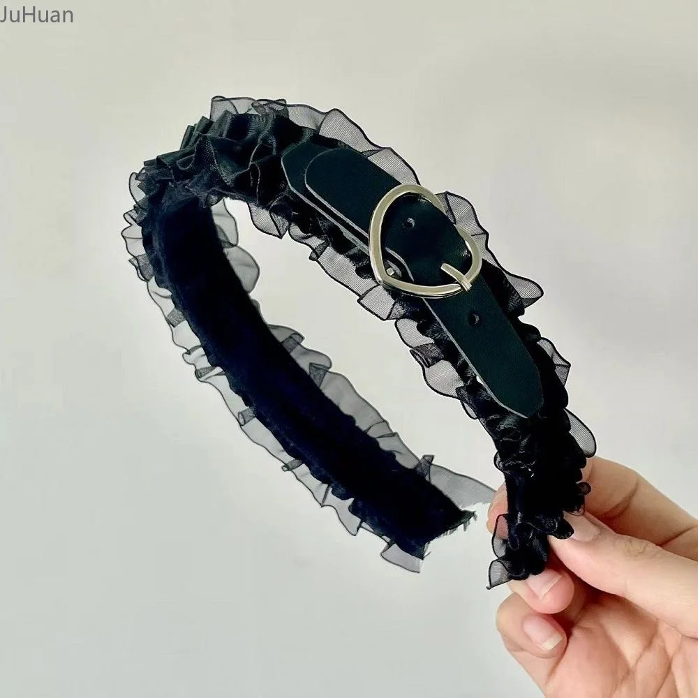 

Japanese Yabi Love Lolita Headband Sweet Cool Girl Goth Punk Leather Buckle Headgear Floor Bud Water Color Dark Hair Accessories