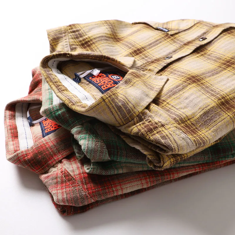 

Waed Pure Cotton Flannel Long Sve irt American Sle Youth Casual Outerwear for Men Stand Fit Autumn Faion