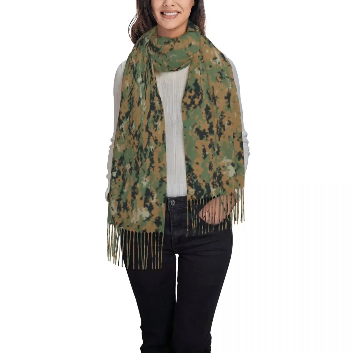 Fashion Marpat  Army Camo Tassel Scarf Women Winter Fall Warm Shawls Wraps Female Woodland Camouflage Scarves