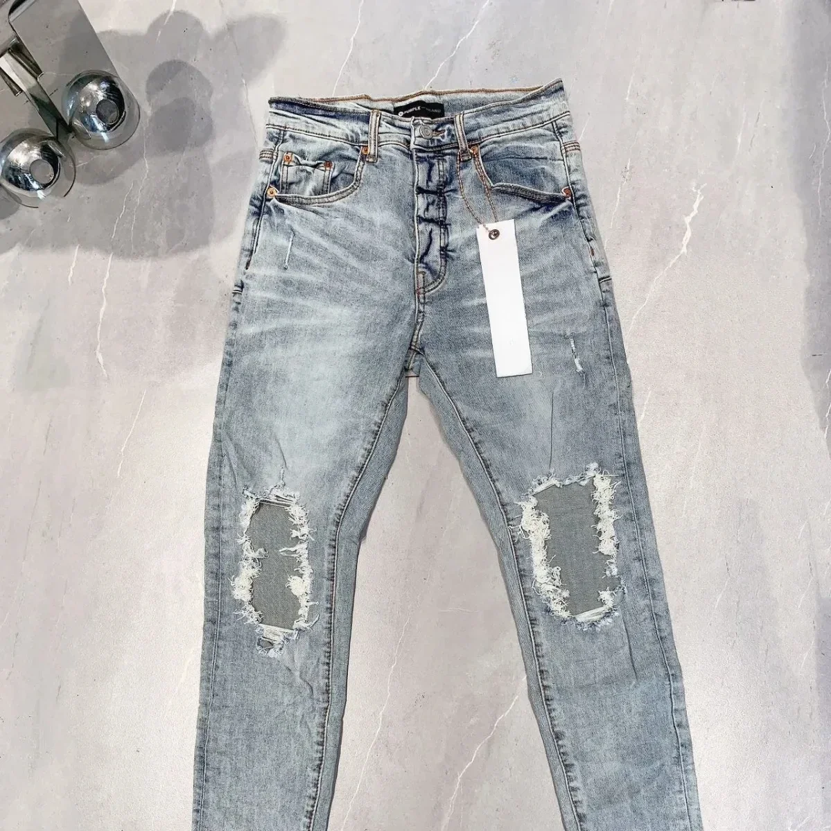 

Purple ROCA brand jeans Fashion top quality with top street holes, distressed and repaired, low raised tight denim pants