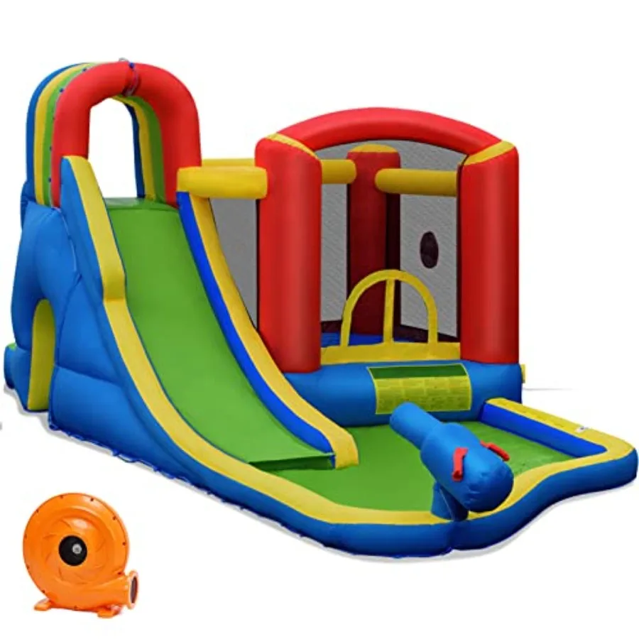 

Inflatable Water Slide, Water Bounce House with Waterslide & Ball Pit for Kids Wet Dry Combo Outdoor Fun w/740w Blower, Splash P